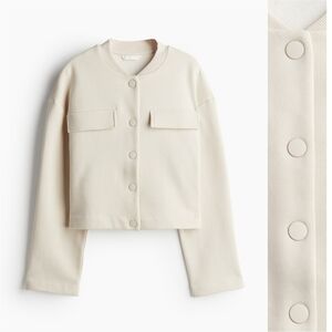 H&M Light Beige Cropped Sweatshirt Cardigan Snap Front Cotton Blend Women L